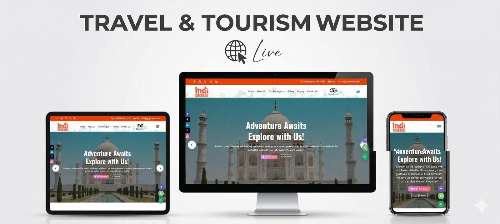 Indi Rovers website mockup on desktop, tablet and mobile